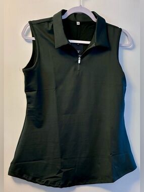 Sleeveless Polo Tank Top - Dark Green M